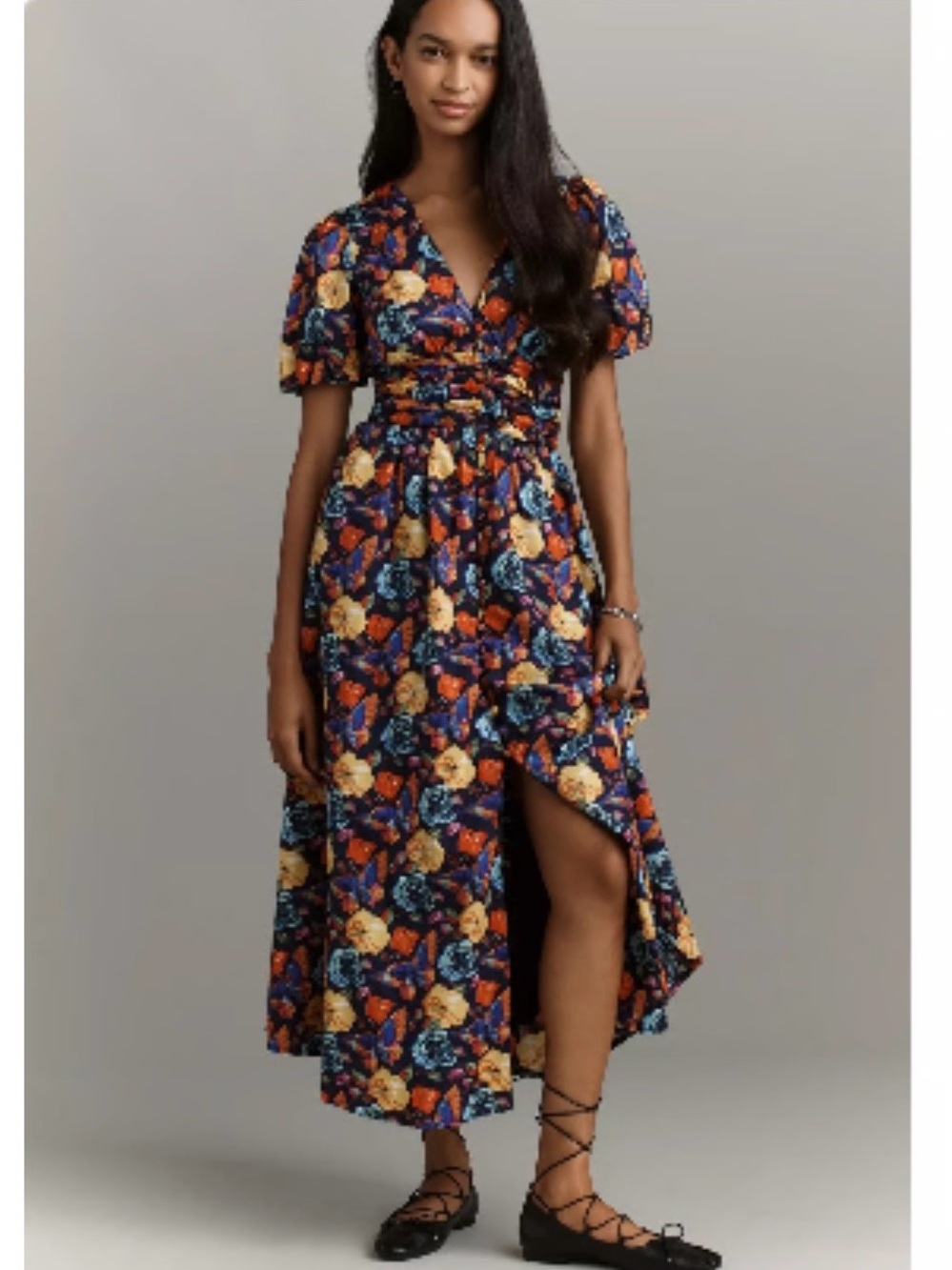 Katerina Button Front dress navy floral